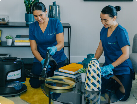 women deep cleaning