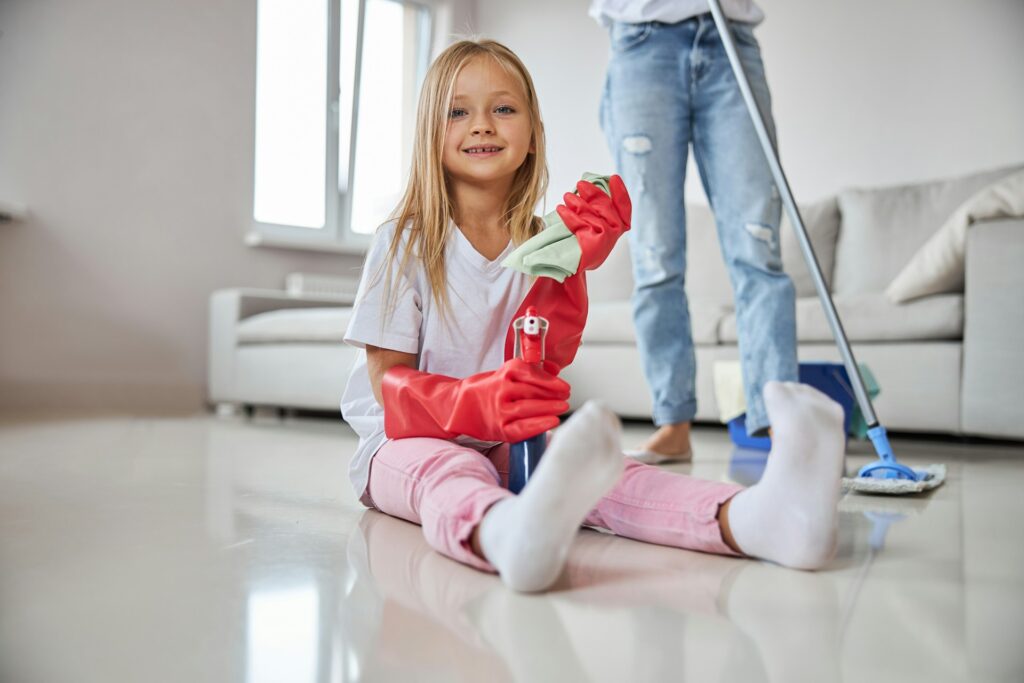 cleaning with a child