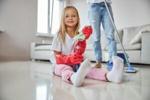 cleaning with a child